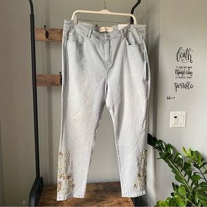 Soft Surroundings The Ultimate Denim Ice-Kissed Straight  embroidery Jeans 20W